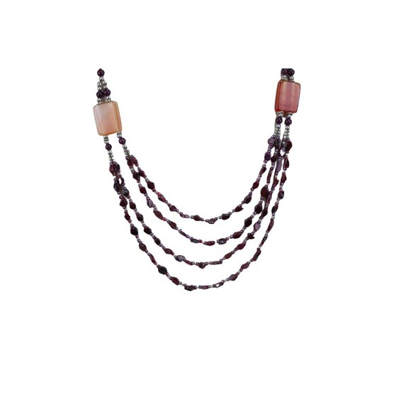 Jewelry Red Beaded Multi Strand Necklace Vintage Glass Stone 9286